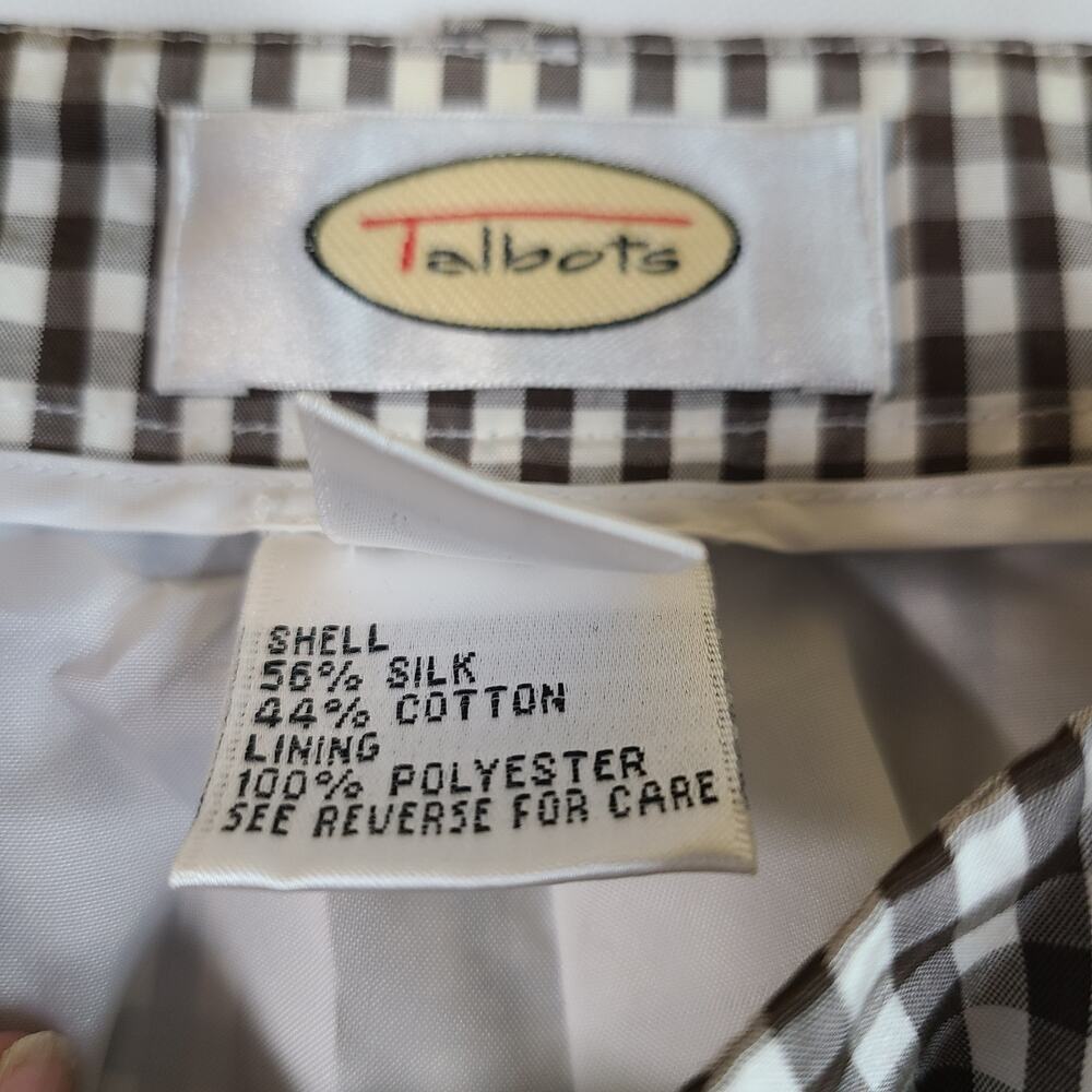 Talbots Hampshire Ankle Pants Brown White Gingham Check Cuff Silk Cotton 16 - Picture 4 of 12